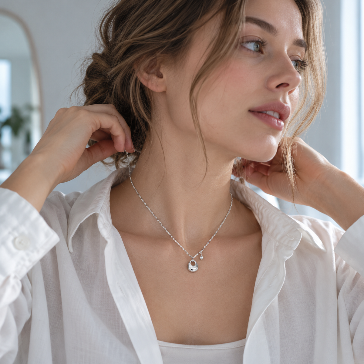 ๐ Silver Necklace | Silver-Tone Metal Everyday | Women Sculptural Charm