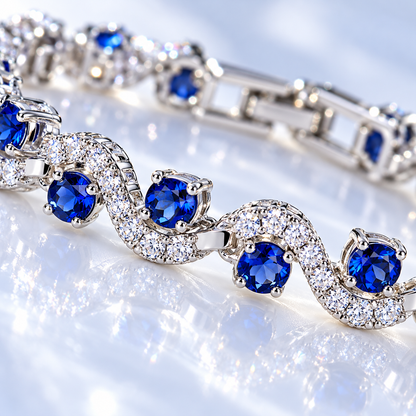 🌌 Luxe Gemstone Bracelet | Silver-Tone Evening | Women Sapphire Sparkle