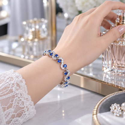 🌌 Luxe Gemstone Bracelet | Silver-Tone Evening | Women Sapphire Sparkle