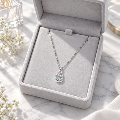 💎 Teardrop Necklace | Zircon Silver-Tone Evening | Women Radiant Sparkle