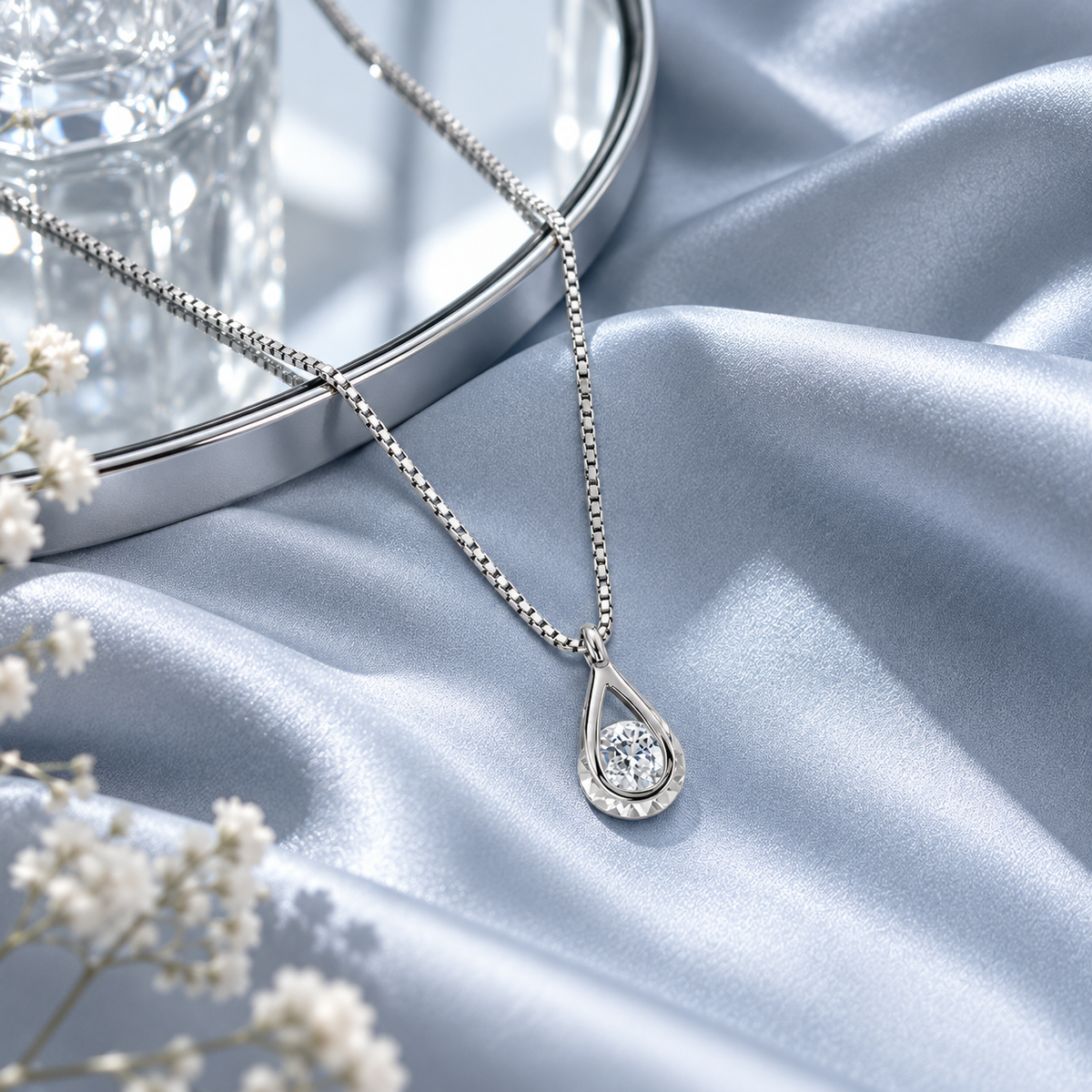 💎 Teardrop Necklace | Zircon Silver-Tone Evening | Women Radiant Sparkle