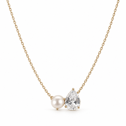💧 Pearl Necklace | Gold-Tone Everyday Styling | Women Teardrop Sparkle