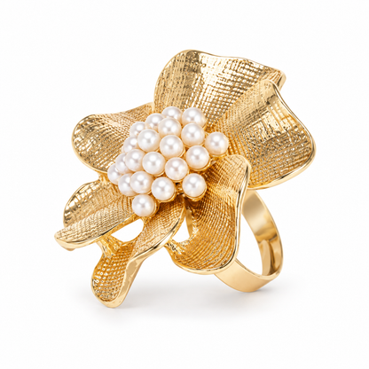 🌸 Flower Ring | Gold-Tone | Everyday Wear | Her | Pearl-Centered Bloom