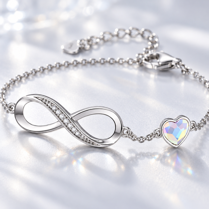 ♾️ Infinity Bracelet | Silver Crystal Everyday | Women Heart Charm