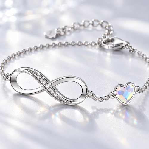 ♾️ Infinity Bracelet | Silver Crystal Everyday | Women Heart Charm