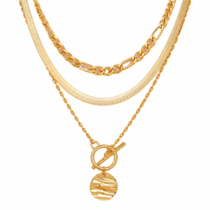 🪙 Layered Necklace | Gold-Tone Snake Chain | Women Coin Accent