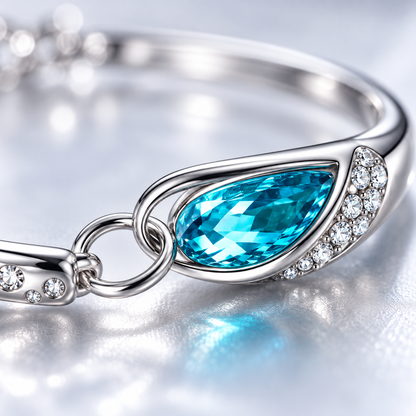 💎 Statement Bracelet | Silver-Tone Crystal Evening | Women Blue Elegance