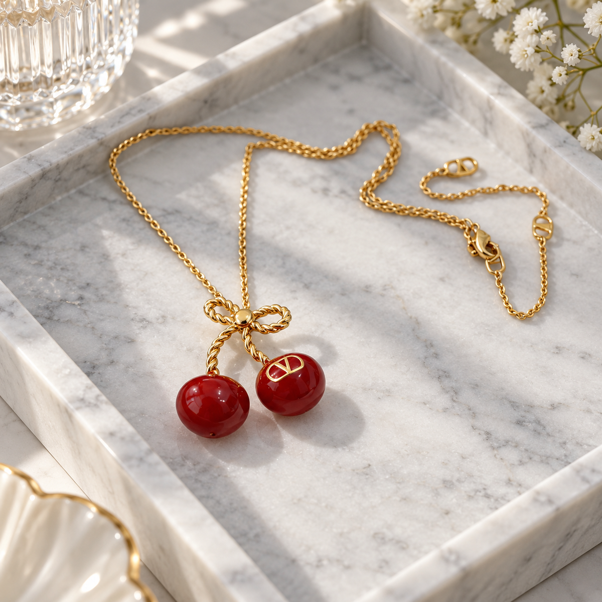 🍒 Cherry Necklace | Gold-Tone Everyday Styling | Women Playful Charm