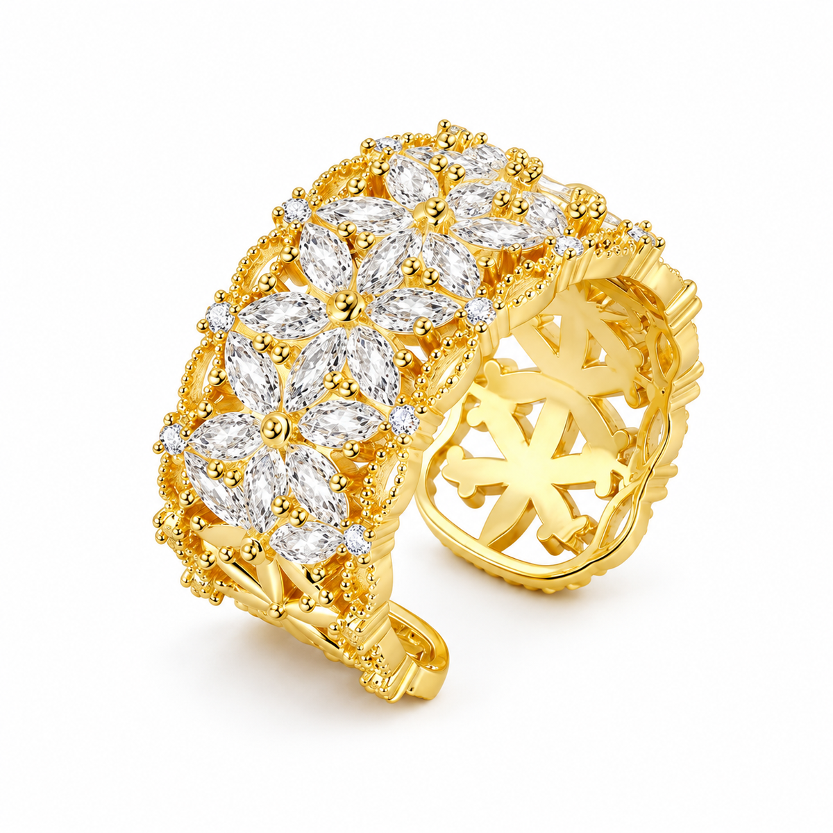 💫 Statement Ring | Gold-Plated Evening | Women Floral Crystal Sparkle