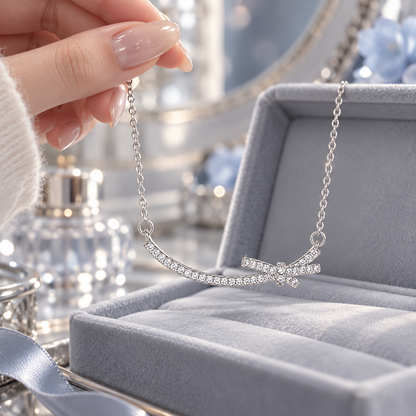 🎀 Bow Necklace | Zircon Rose-Gold Evening | Women Delicate Sparkle