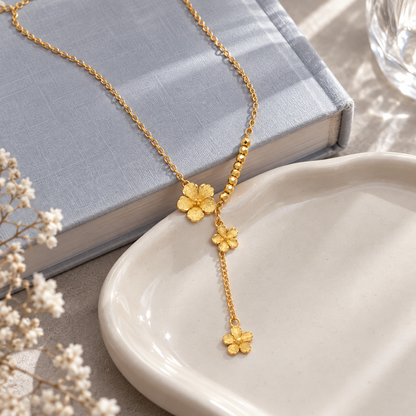 🌼 Floral Necklace | Gold-Tone Metal Everyday | Women Romantic Dangle