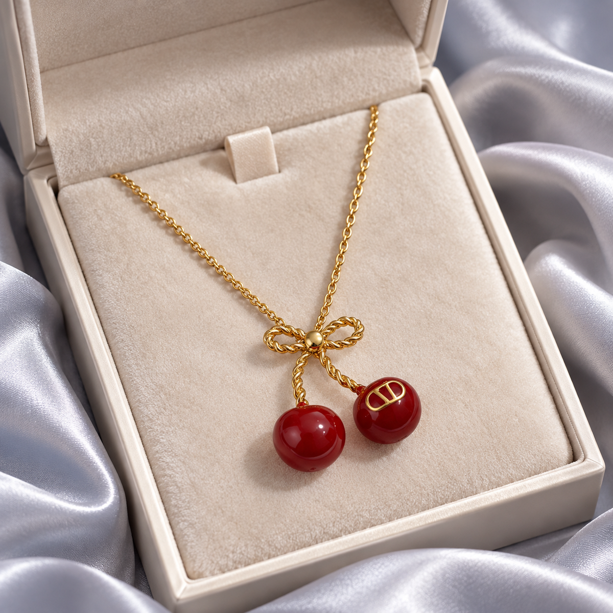 🍒 Cherry Necklace | Gold-Tone Everyday Styling | Women Playful Charm