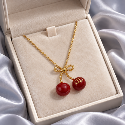 🍒 Cherry Necklace | Gold-Tone Everyday Styling | Women Playful Charm