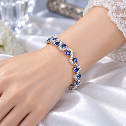 🌌 Luxe Gemstone Bracelet | Silver-Tone Evening | Women Sapphire Sparkle