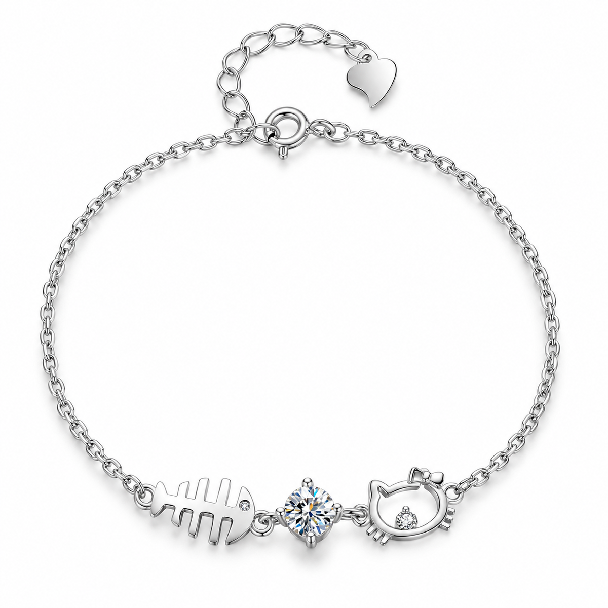 🐱 Moissanite Bracelet | Silver Everyday Jewelry | Women Playful Charm