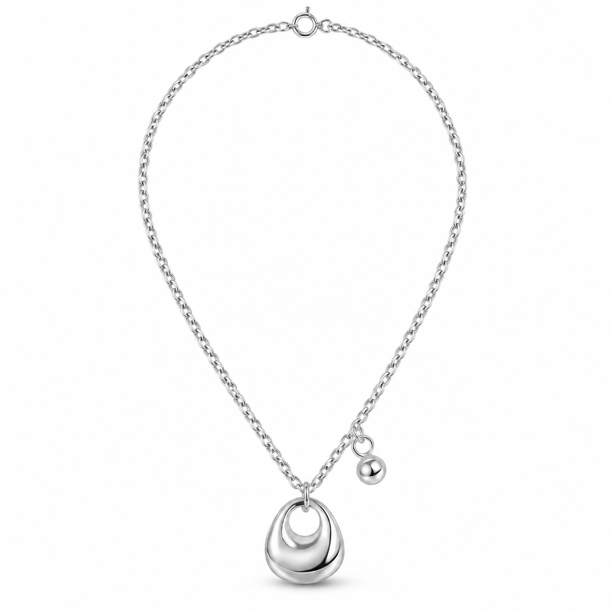 💎 Silver Necklace | Silver-Tone Metal Everyday | Women Sculptural Charm