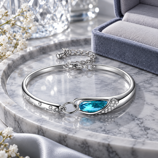 💎 Statement Bracelet | Silver-Tone Crystal Evening | Women Blue Elegance