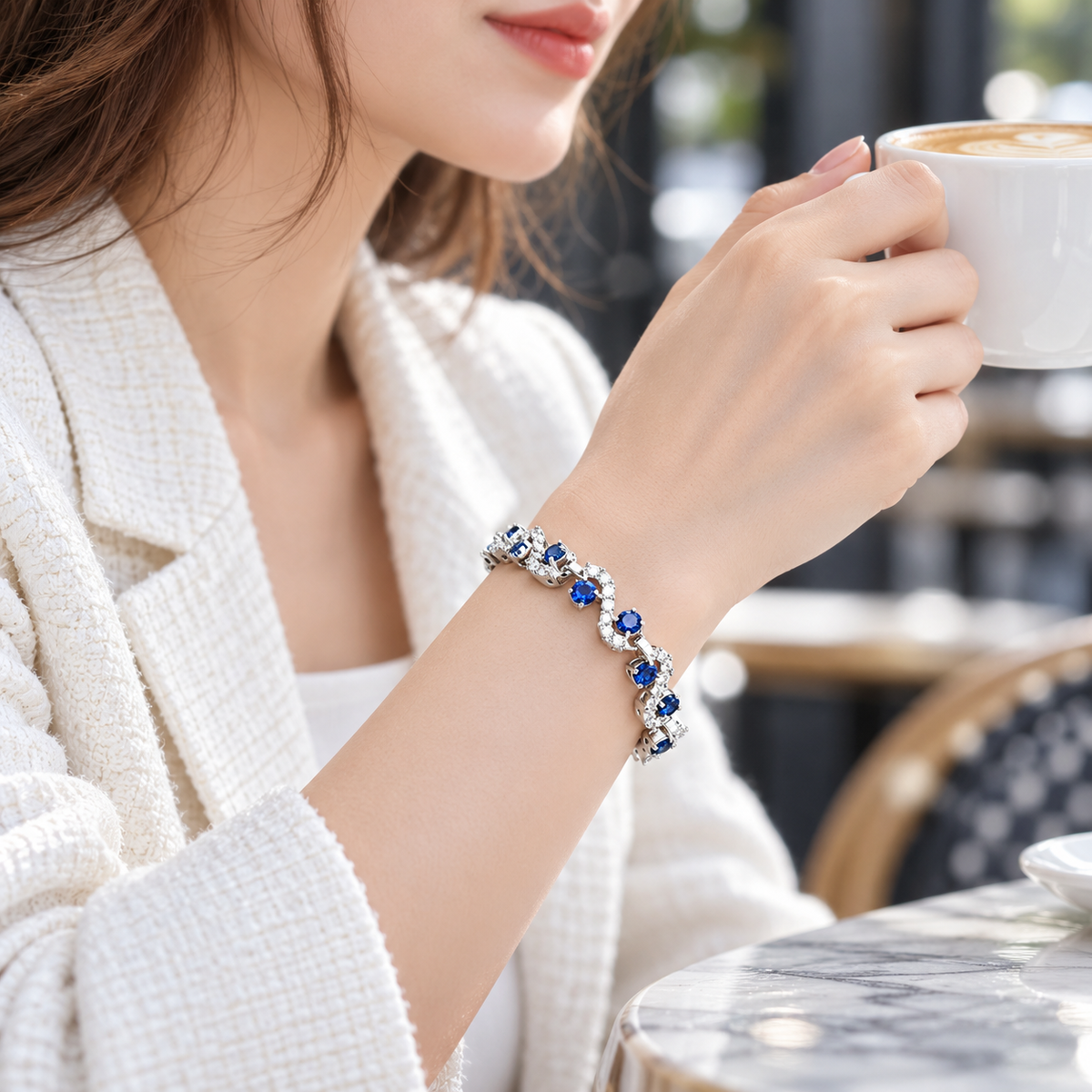 🌌 Luxe Gemstone Bracelet | Silver-Tone Evening | Women Sapphire Sparkle