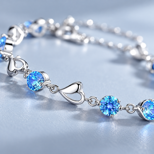 💙 Heart Bracelet | Silver Crystal Everyday | Women Oceanic Sparkle