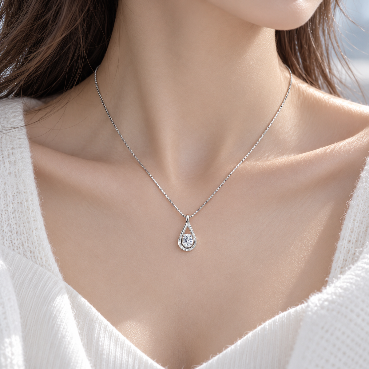 💎 Teardrop Necklace | Zircon Silver-Tone Evening | Women Radiant Sparkle