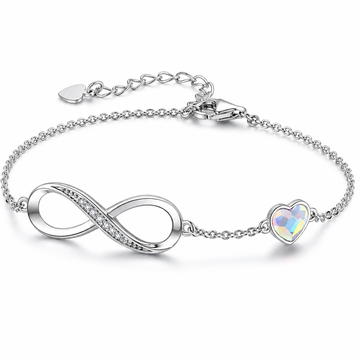 ♾️ Infinity Bracelet | Silver Crystal Everyday | Women Heart Charm