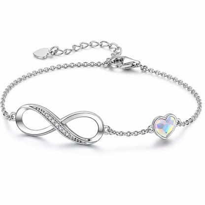 ♾️ Infinity Bracelet | Silver Crystal Everyday | Women Heart Charm