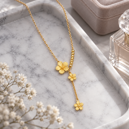 🌼 Floral Necklace | Gold-Tone Metal Everyday | Women Romantic Dangle