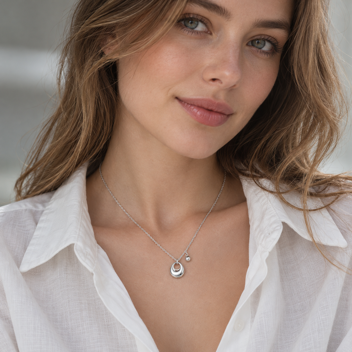💎 Silver Necklace | Silver-Tone Metal Everyday | Women Sculptural Charm