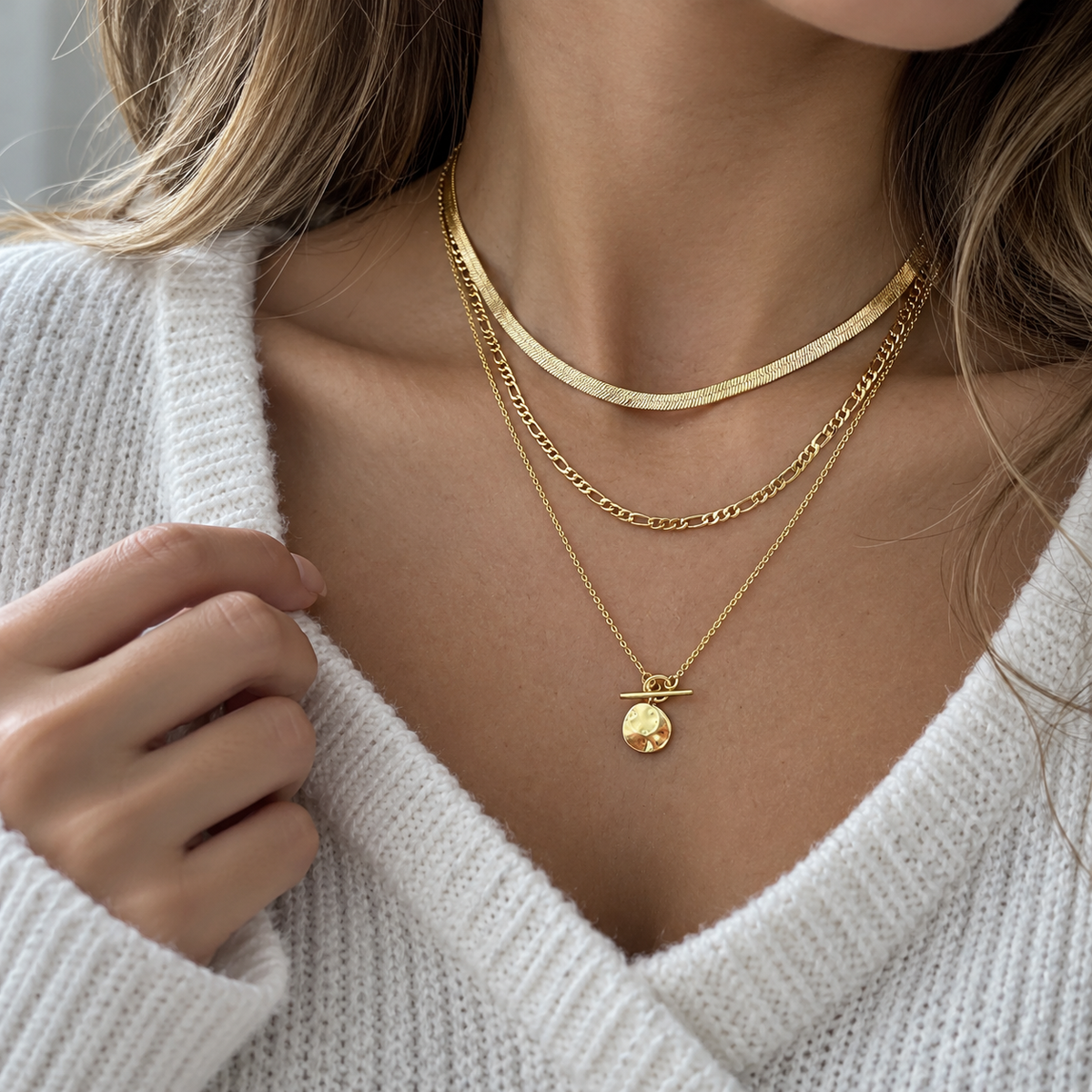 🪙 Layered Necklace | Gold-Tone Snake Chain | Women Coin Accent