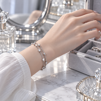 ⭐ Layered Bracelet | Silver-Tone Daily Wear | Women Starry Elegance