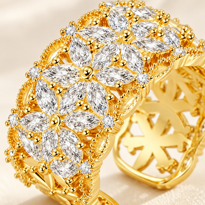 💫 Statement Ring | Gold-Plated Evening | Women Floral Crystal Sparkle