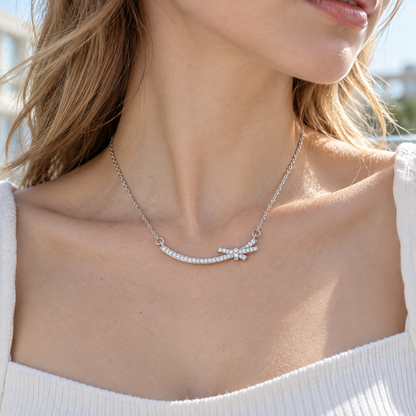 🎀 Bow Necklace | Zircon Rose-Gold Evening | Women Delicate Sparkle