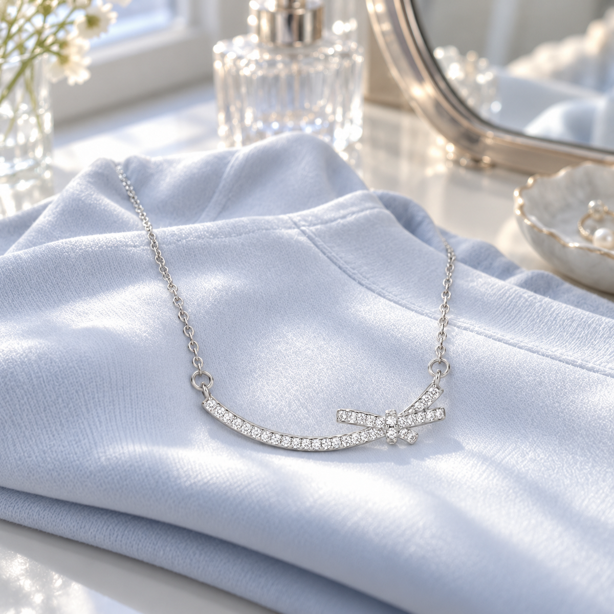 🎀 Bow Necklace | Zircon Rose-Gold Evening | Women Delicate Sparkle