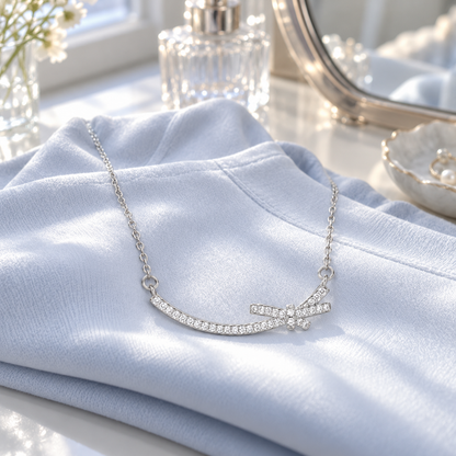 🎀 Bow Necklace | Zircon Rose-Gold Evening | Women Delicate Sparkle