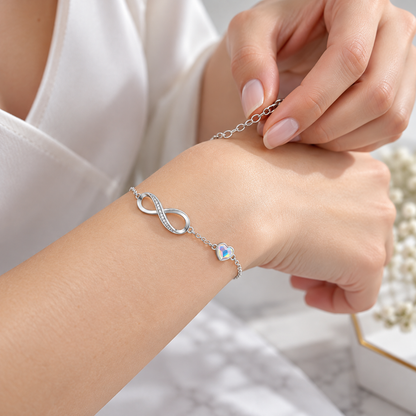 ♾️ Infinity Bracelet | Silver Crystal Everyday | Women Heart Charm