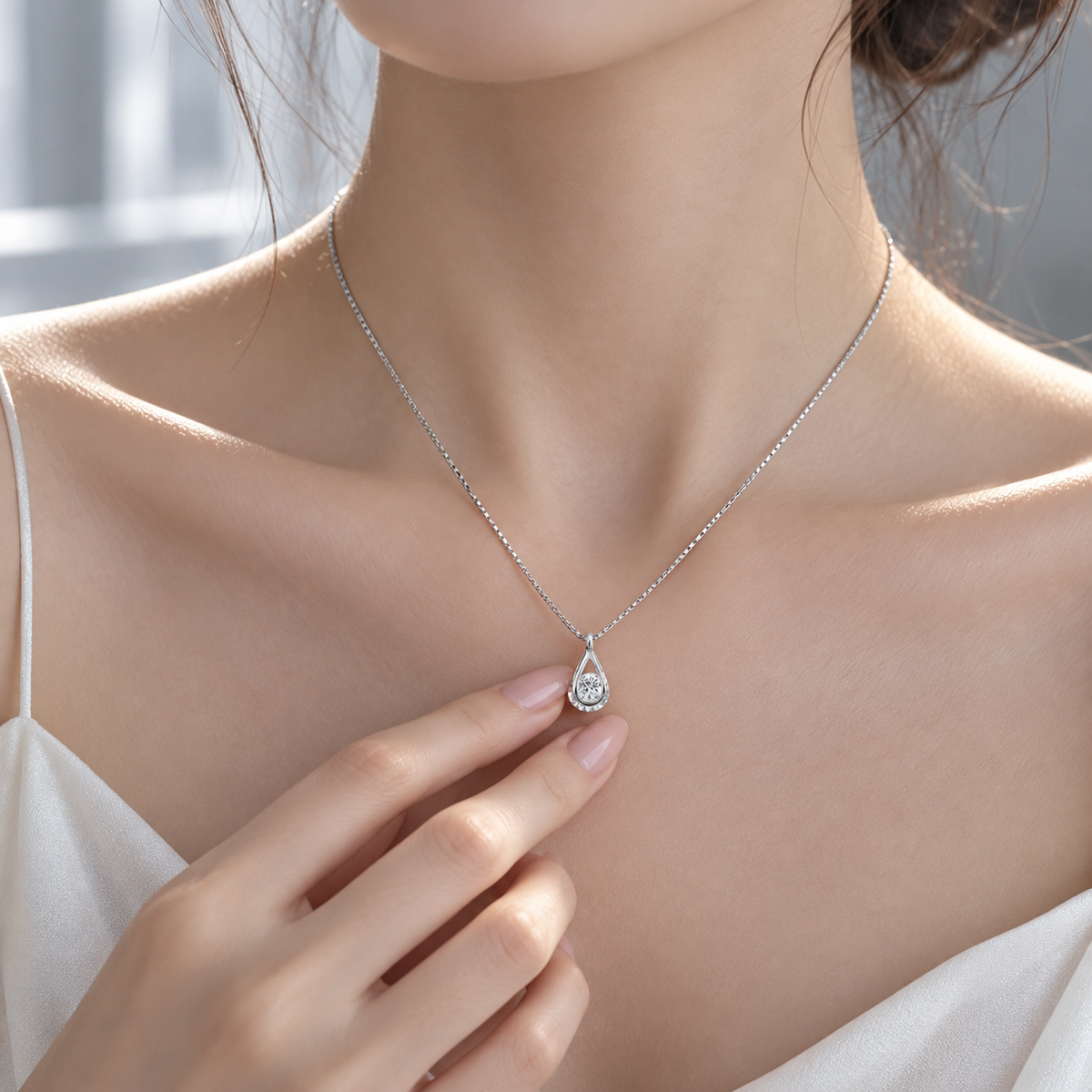 💎 Teardrop Necklace | Zircon Silver-Tone Evening | Women Radiant Sparkle