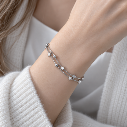⭐ Layered Bracelet | Silver-Tone Daily Wear | Women Starry Elegance