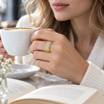 💫 Statement Ring | Gold-Plated Evening | Women Floral Crystal Sparkle