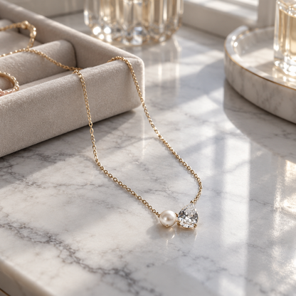 💧 Pearl Necklace | Gold-Tone Everyday Styling | Women Teardrop Sparkle