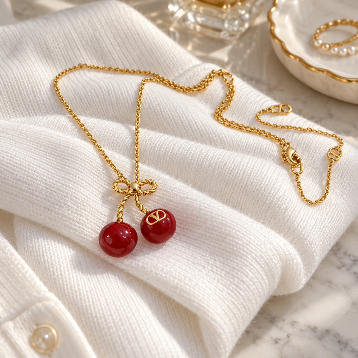 🍒 Cherry Necklace | Gold-Tone Everyday Styling | Women Playful Charm