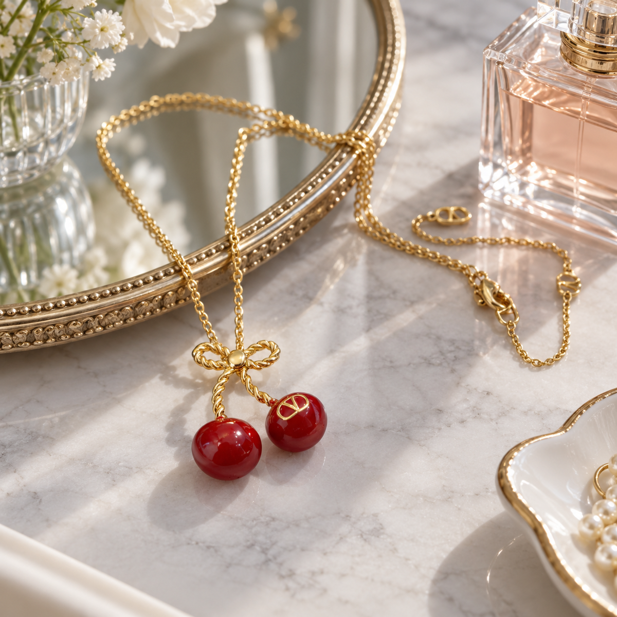 🍒 Cherry Necklace | Gold-Tone Everyday Styling | Women Playful Charm