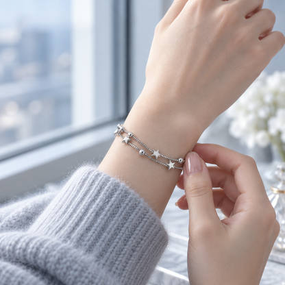 ⭐ Layered Bracelet | Silver-Tone Daily Wear | Women Starry Elegance