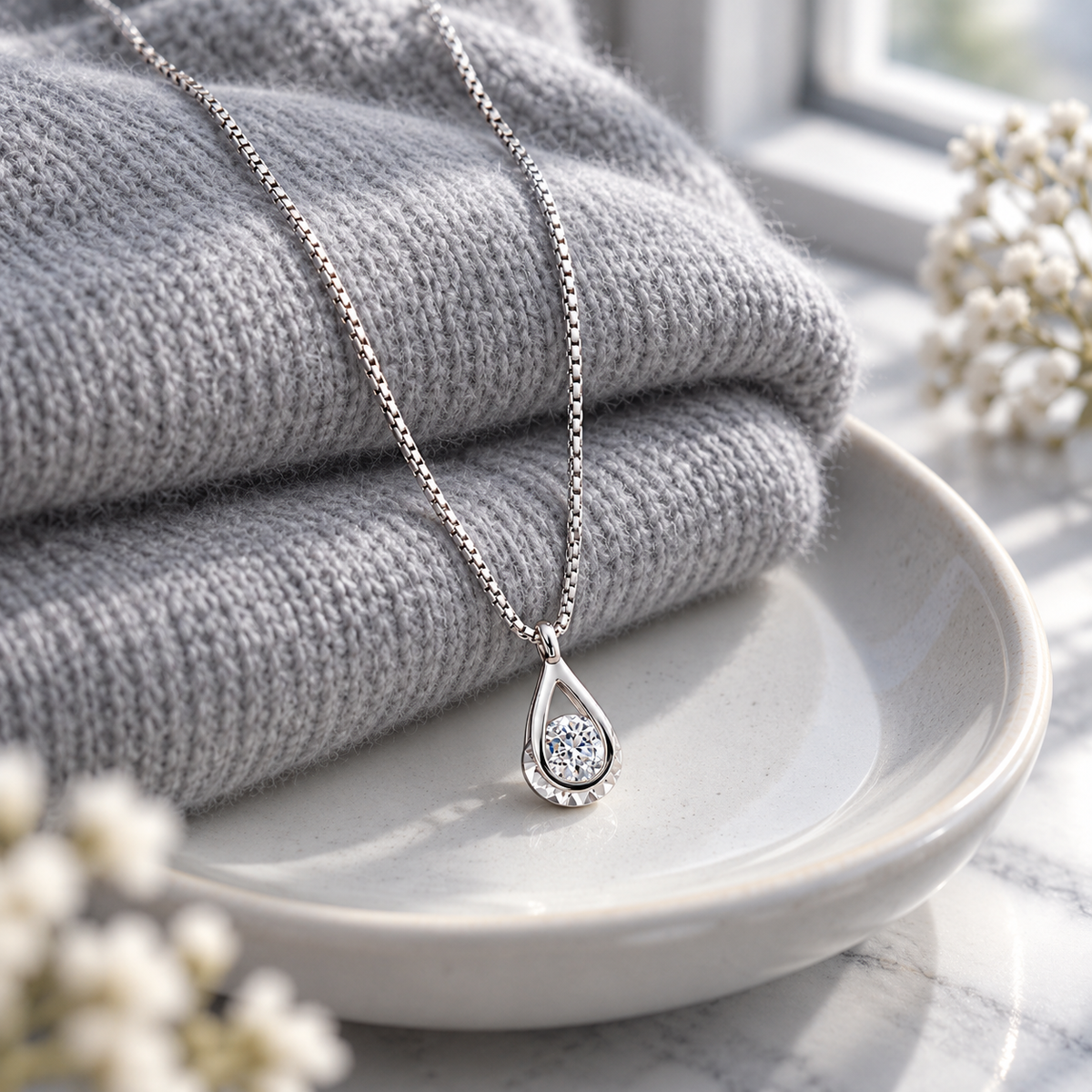 💎 Teardrop Necklace | Zircon Silver-Tone Evening | Women Radiant Sparkle