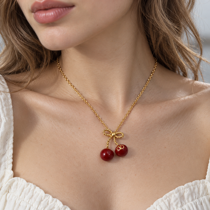 🍒 Cherry Necklace | Gold-Tone Everyday Styling | Women Playful Charm