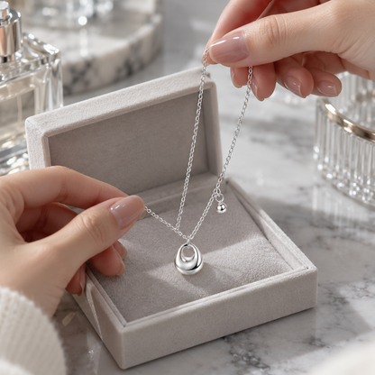💎 Silver Necklace | Silver-Tone Metal Everyday | Women Sculptural Charm