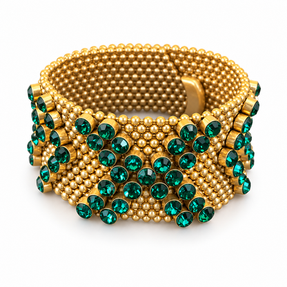 💚 Statement Bracelet | Gold Emerald Evening | Women Vintage Glamour