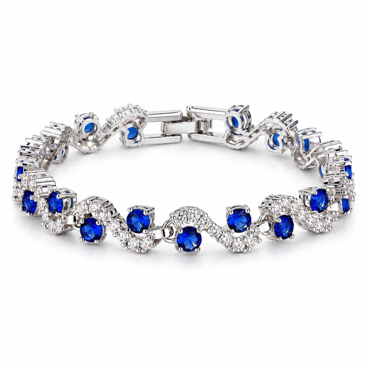 🌌 Luxe Gemstone Bracelet | Silver-Tone Evening | Women Sapphire Sparkle