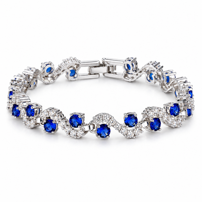 🌌 Luxe Gemstone Bracelet | Silver-Tone Evening | Women Sapphire Sparkle
