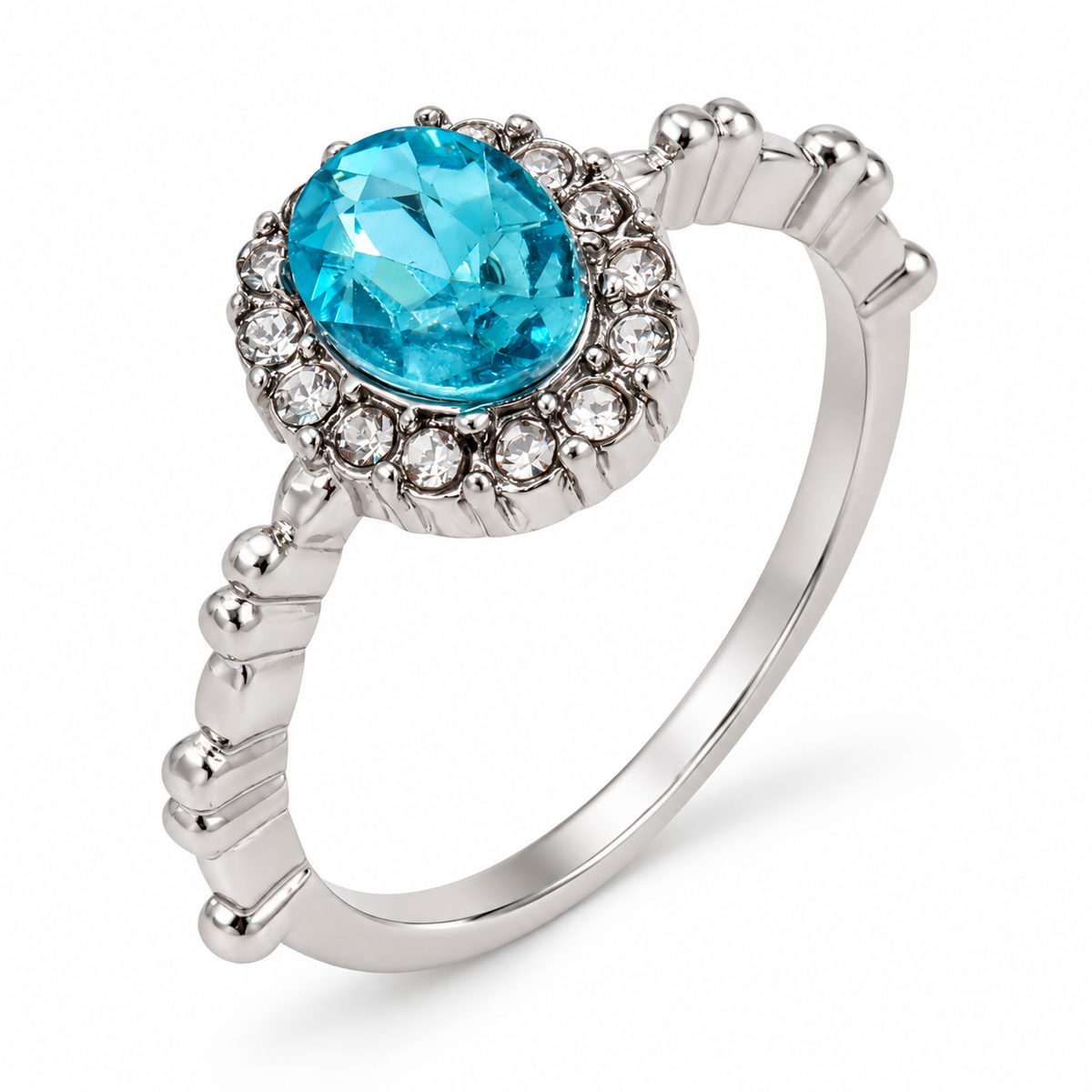 💎 Statement Ring | Silver-Tone Evening | Women Sparkling Aqua Halo