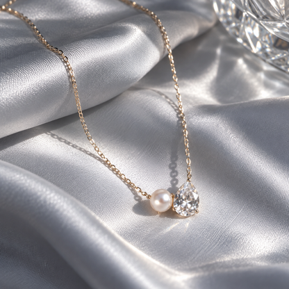 💧 Pearl Necklace | Gold-Tone Everyday Styling | Women Teardrop Sparkle